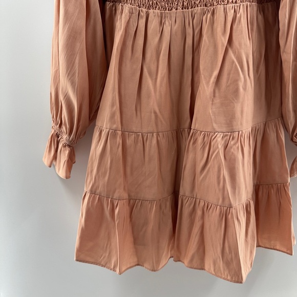 Peach Smocked Puff Sleeve A-Line Dress Convertible Neckline Size Large - Picture 3 of 7